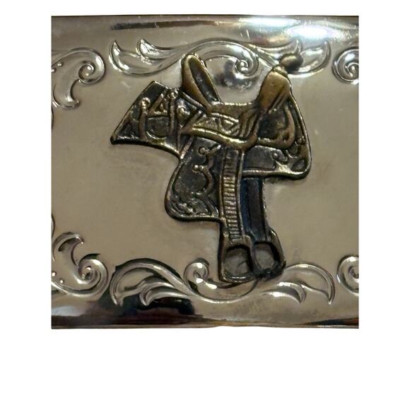 Vintage Western Cowboy Saddle on Silvertone Belt Buckle USA Made - Picture 4 of 6